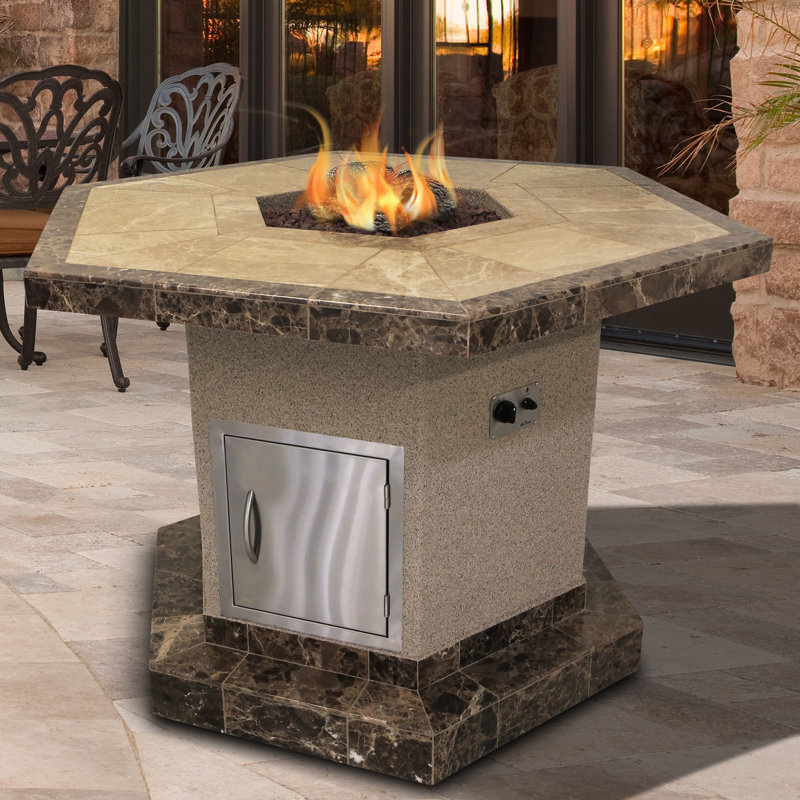 Cal Flame Stucco and Tile Dining Height Square Propane Gas Fire Pit